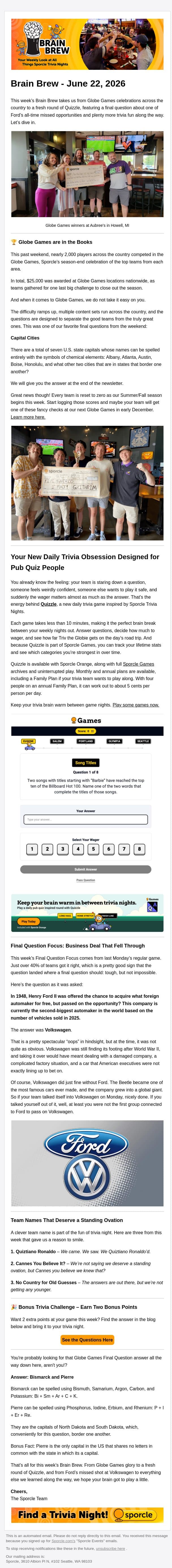 2,000 Players. $25,000. One Big Trivia Weekend. email from Sporcle screenshot