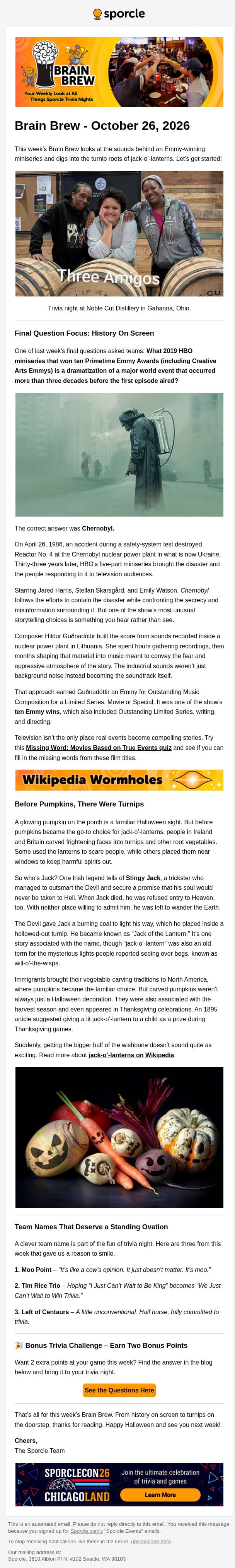 Before Pumpkins, There Were Turnips email from Sporcle screenshot