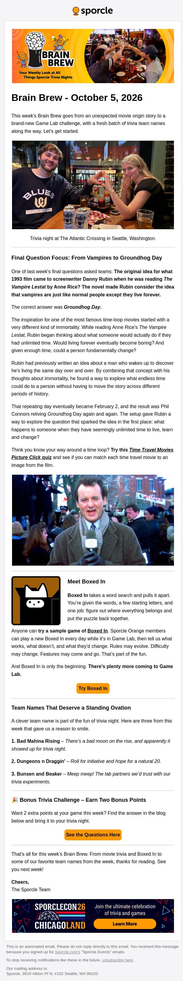What Do Vampires Have to Do With This Movie? email from Sporcle screenshot
