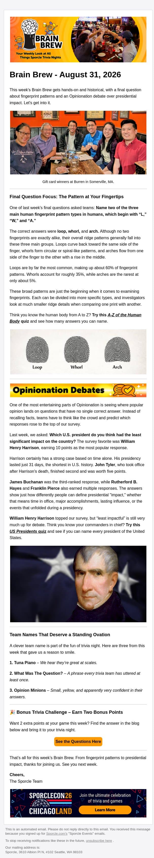 What’s at Your Fingertips? email from Sporcle screenshot