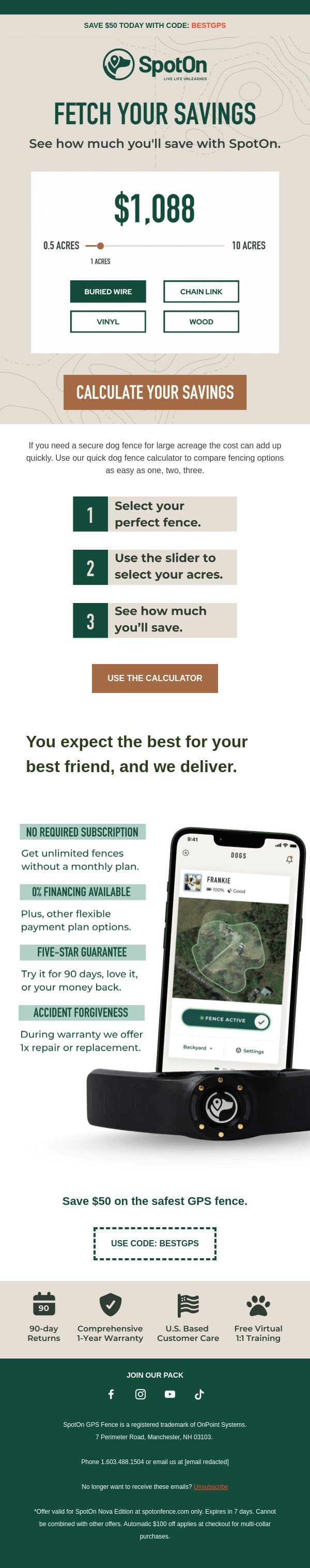 Comparing Dog Fences? 🤔 email from SpotOn screenshot