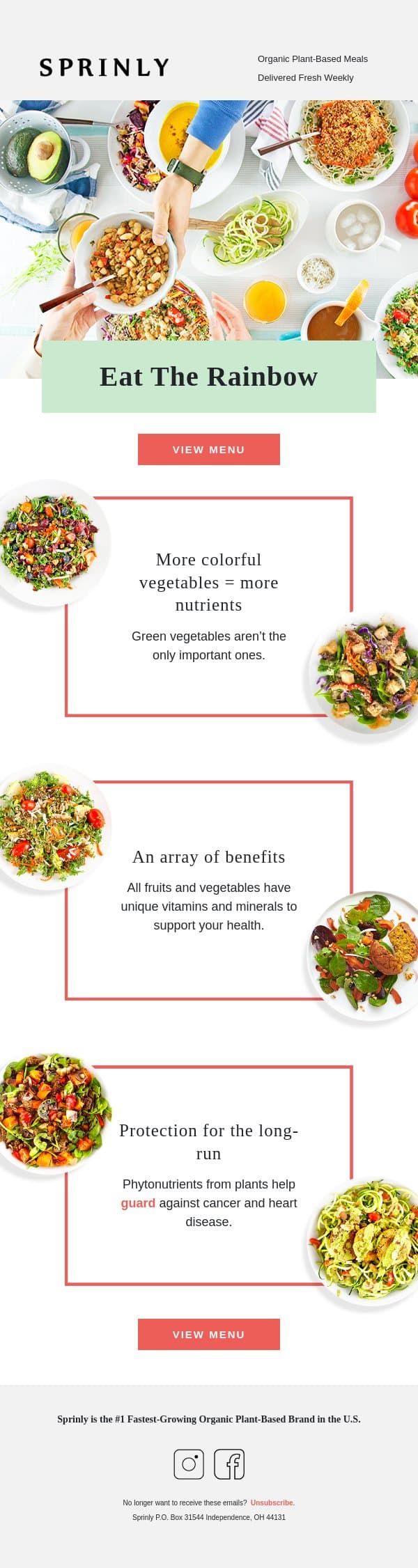Eat the Rainbow: More Fiber, More Nutrients email from Sprinly screenshot