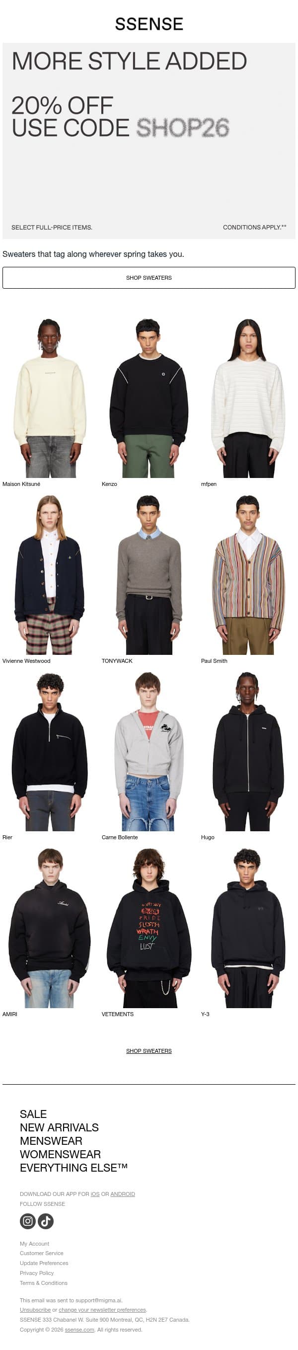 Forgetting Something? email from SSENSE screenshot