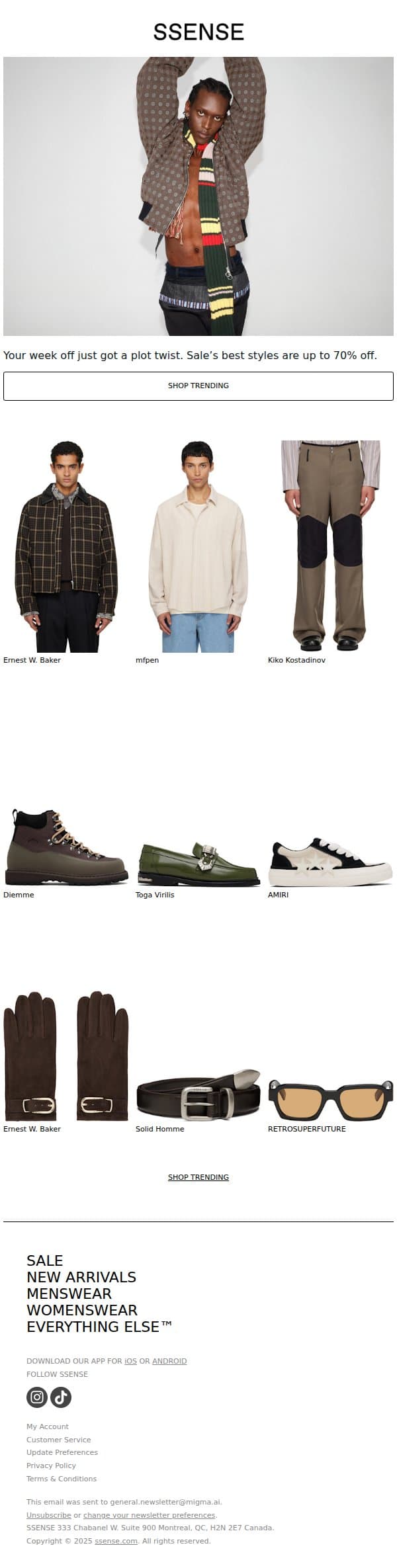 Scrolling from the Couch? Shop Sale email from SSENSE screenshot