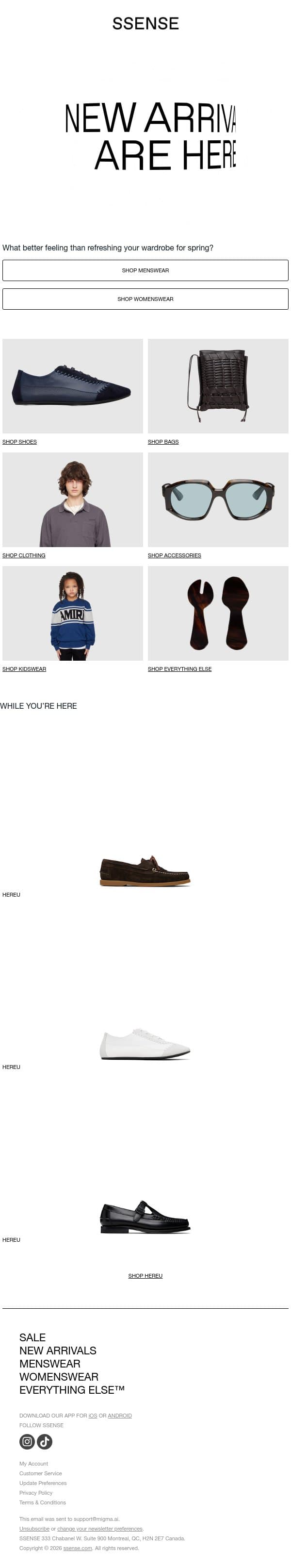 As Fresh as it Gets email from SSENSE screenshot