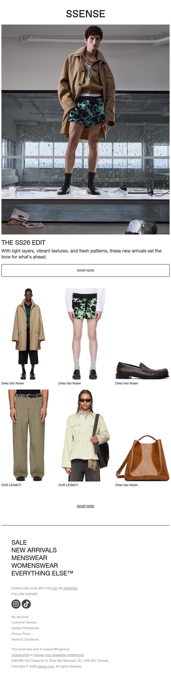 Spring’s Defining Pieces Are In email from SSENSE screenshot