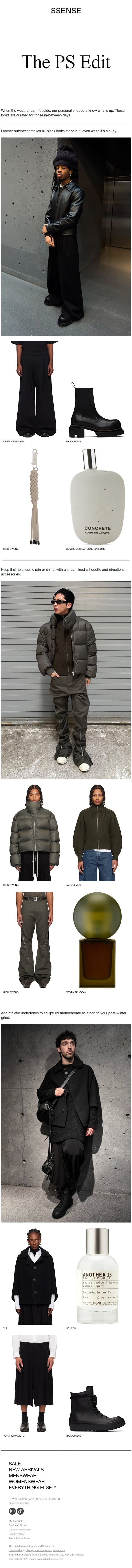 Our Personal Shopper's Picks: Spring Transition email from SSENSE screenshot