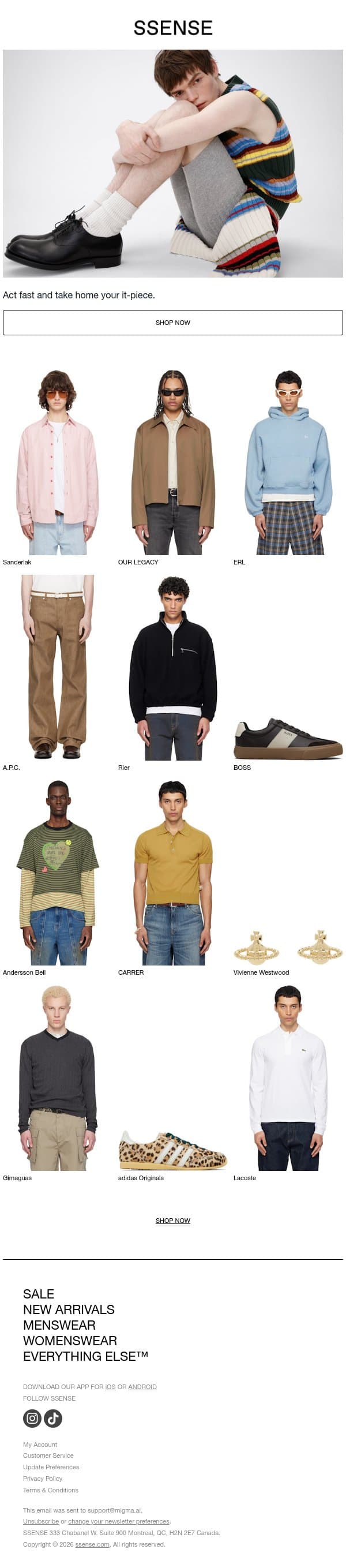 Don’t Let SS26 Pass You By email from SSENSE screenshot