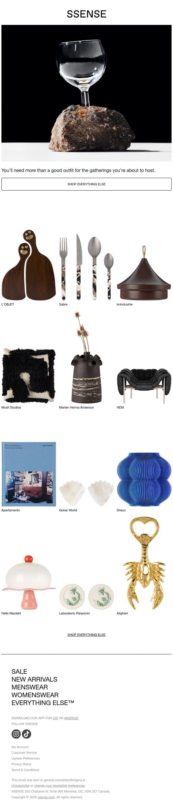 Objects That Lift a Room email from SSENSE screenshot
