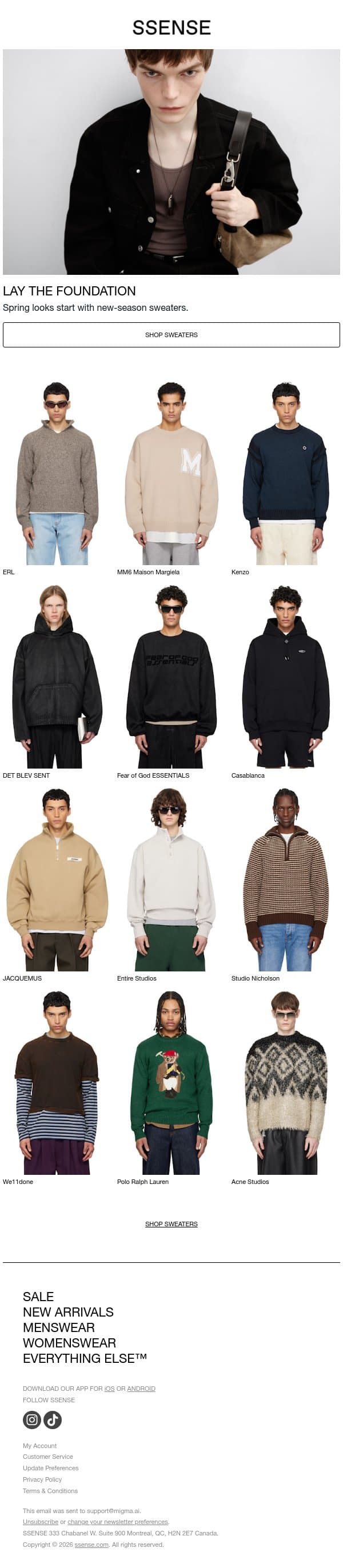 Have You Thought About Sweaters Lately? email from SSENSE screenshot