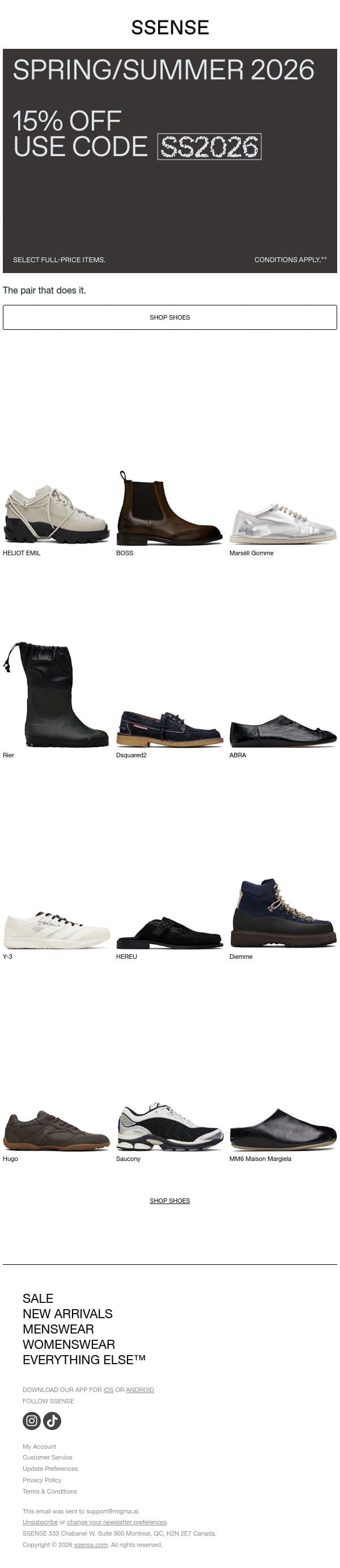 Spring's Major Footwear Moments email from SSENSE screenshot