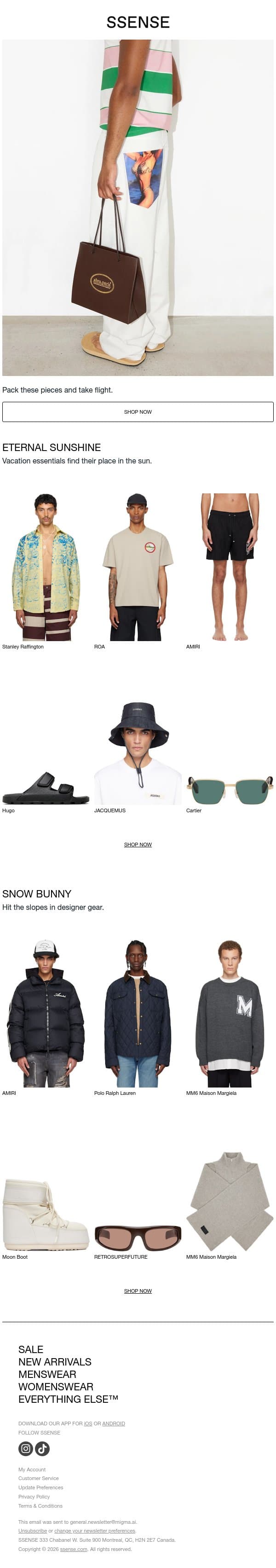 Going on Vacation? Here’s What to Wear email from SSENSE screenshot