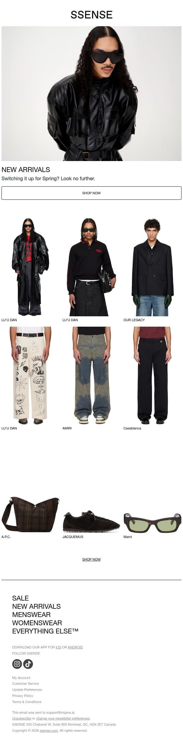Get These New Arrivals in Rotation email from SSENSE screenshot