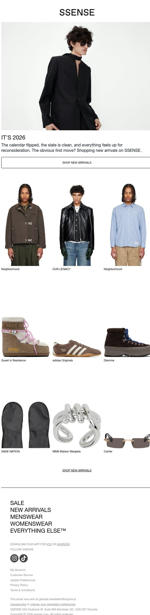 New Arrivals for Your 2026 Rebrand email from SSENSE screenshot