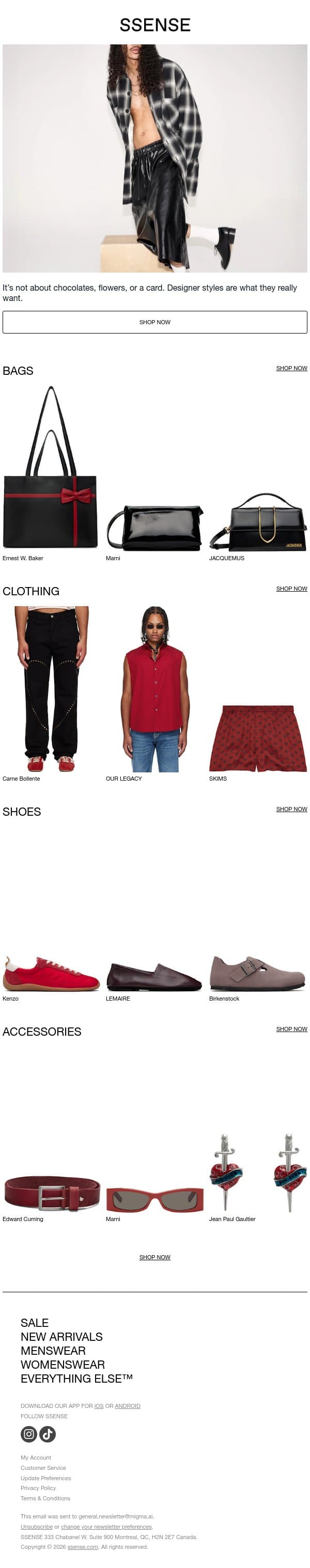 Instant Crushes for Your Crush email from SSENSE screenshot