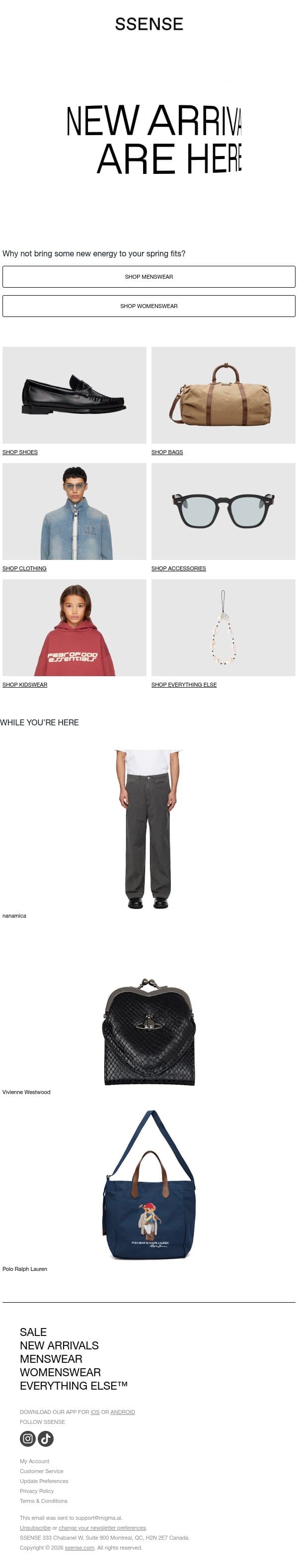 Take a Look at What's New email from SSENSE screenshot