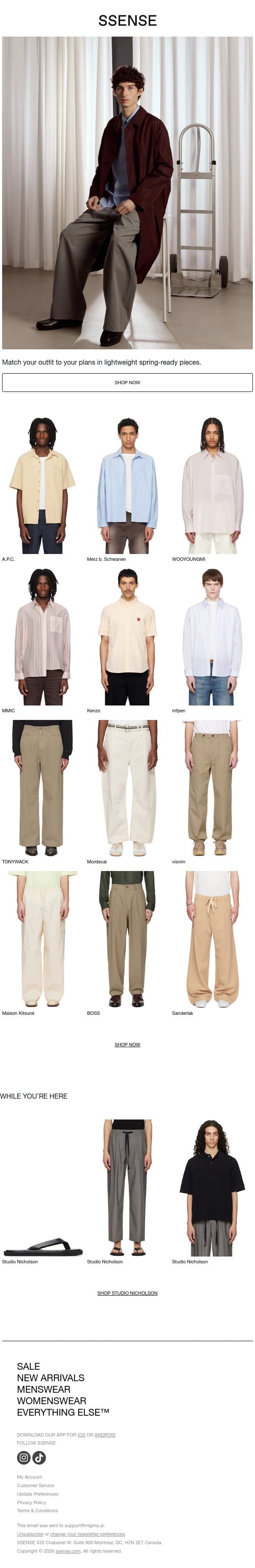 Light Layers Are In email from SSENSE screenshot