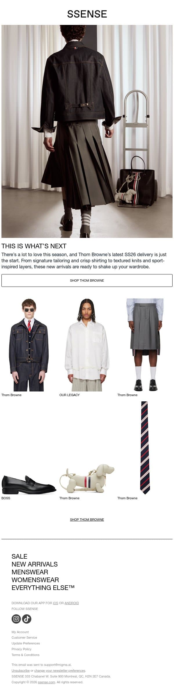 Are Your Spring Fits Popping Off? email from SSENSE screenshot