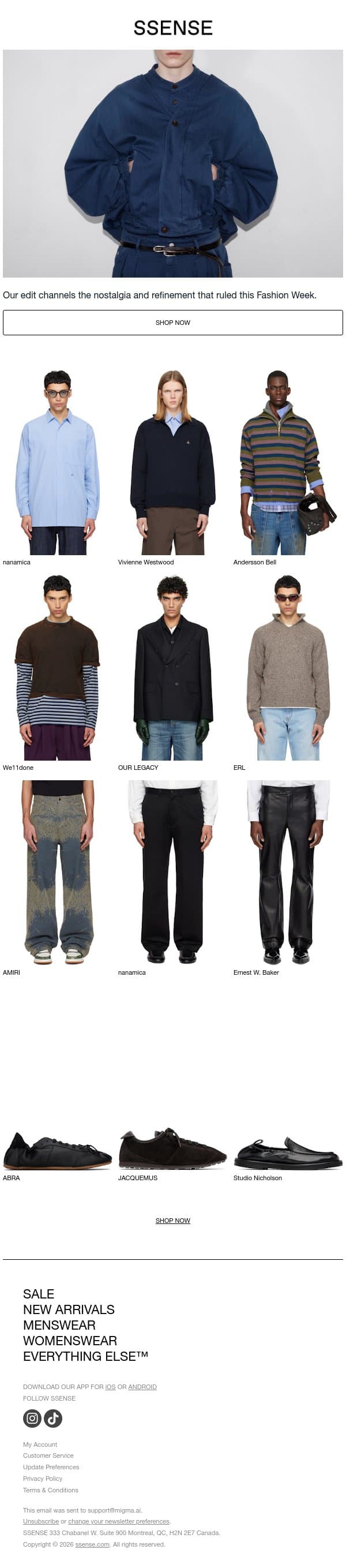 Get Ahead on Fashion Week Trends email from SSENSE screenshot