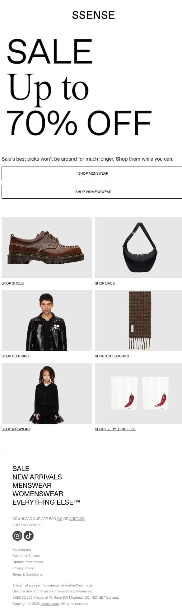 Why Wait Any Longer? email from SSENSE screenshot