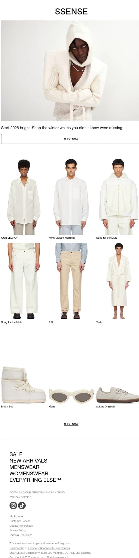 Crisp, Clean, and Always an Option email from SSENSE screenshot