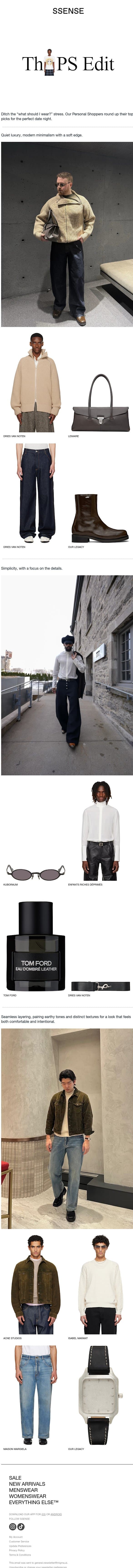 Our Personal Shoppers’ Picks: Date Night email from SSENSE screenshot