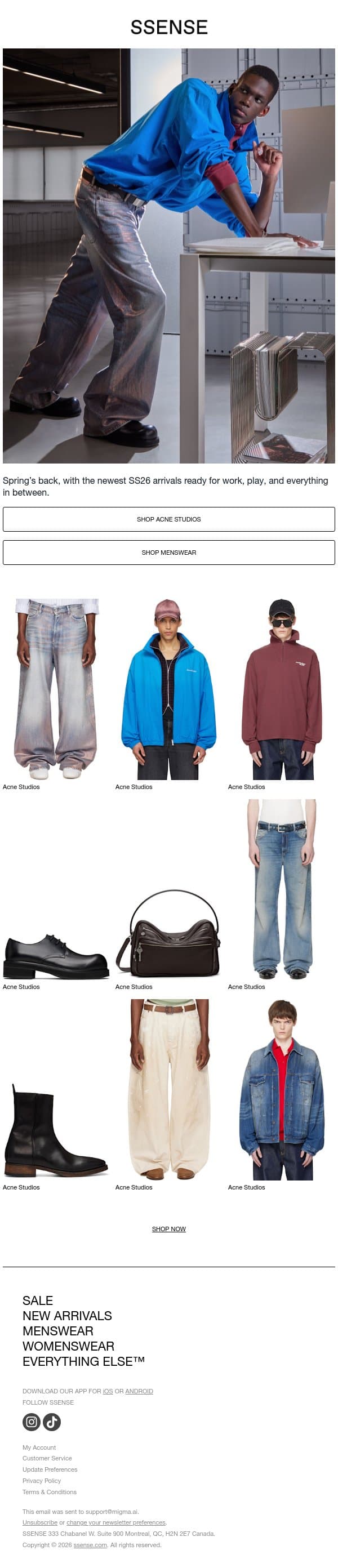 Clock In—Things Are Moving email from SSENSE screenshot