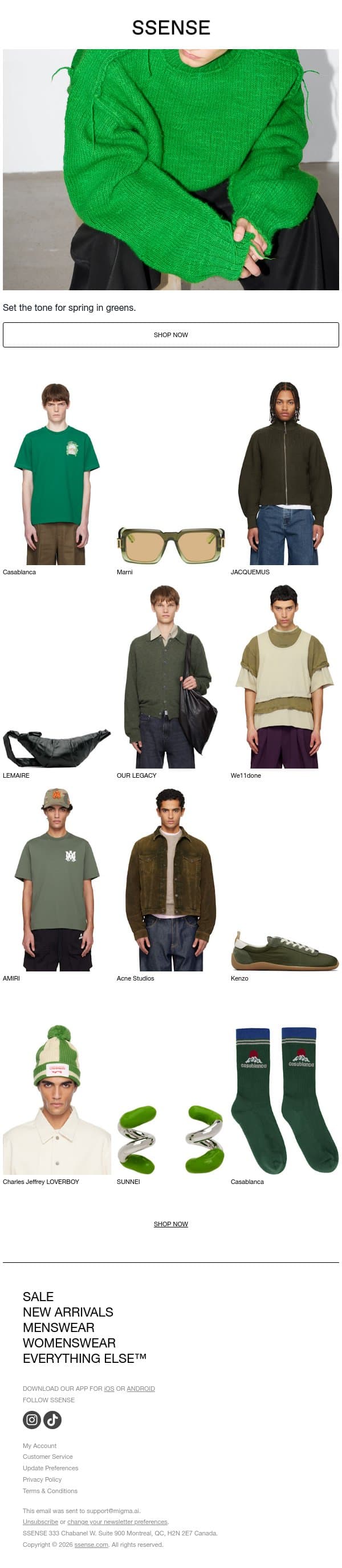 Let the Light in for Spring email from SSENSE screenshot