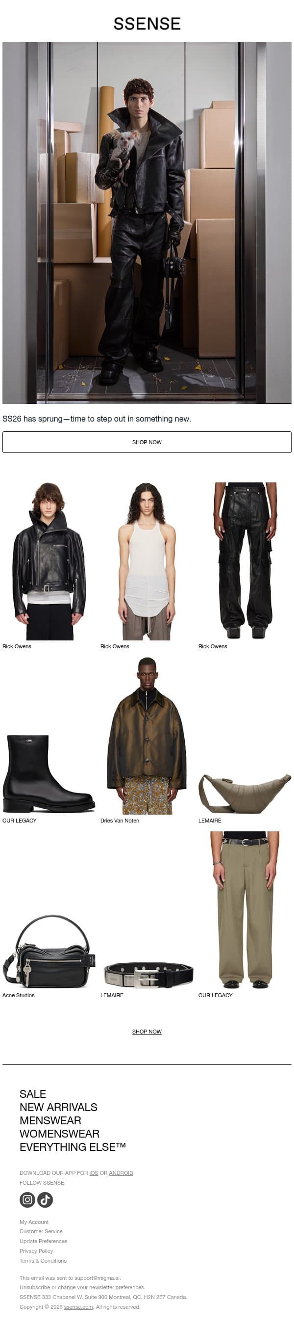 Your Spring Revival is Here email from SSENSE screenshot