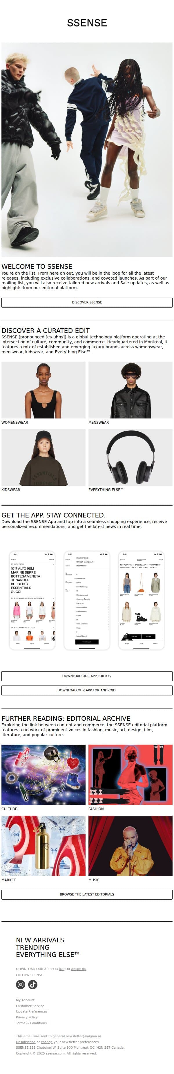 This is SSENSE email from SSENSE screenshot