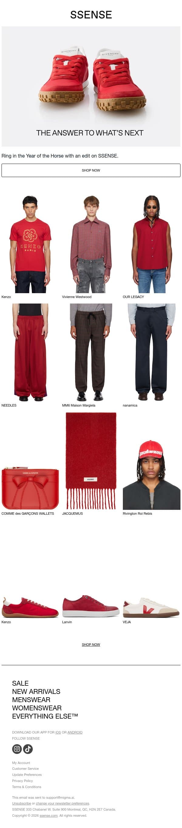 What to Wear for Lunar New Year email from SSENSE screenshot