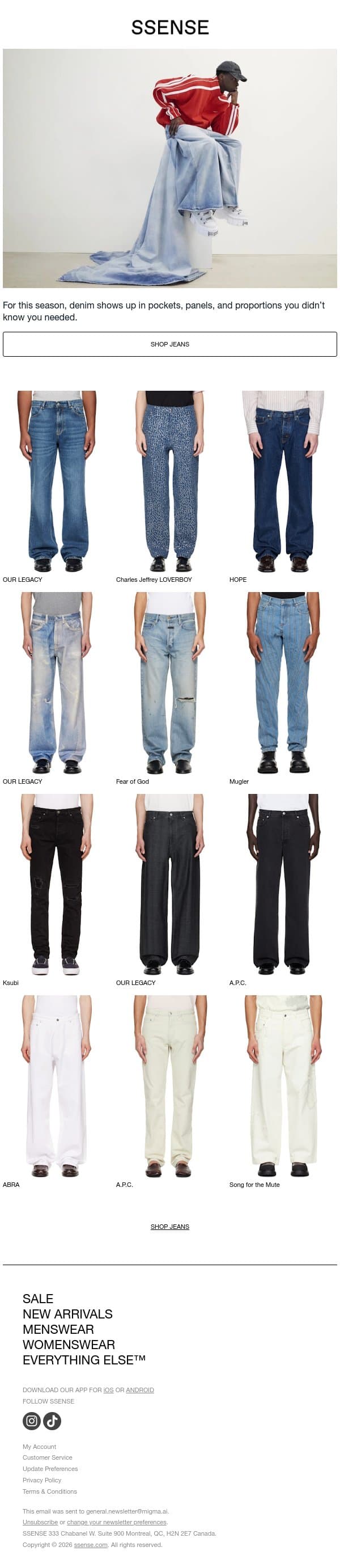 The SSENSE Denim Edit email from SSENSE screenshot