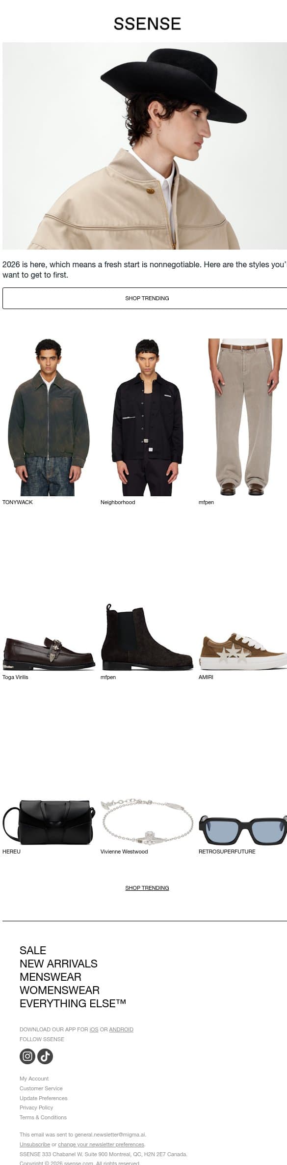 Styles to Start the Year With email from SSENSE screenshot