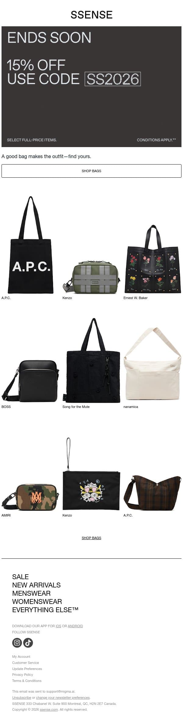 Your It-Bag is Waiting email from SSENSE screenshot