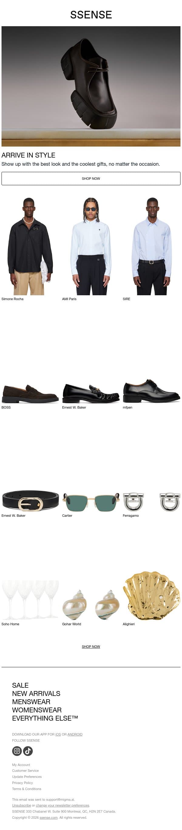 Be Our Guest email from SSENSE screenshot