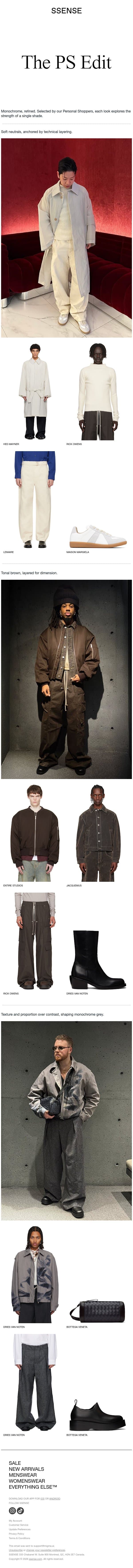 Our Personal Shoppers' Picks: Monochromatic Styling email from SSENSE screenshot