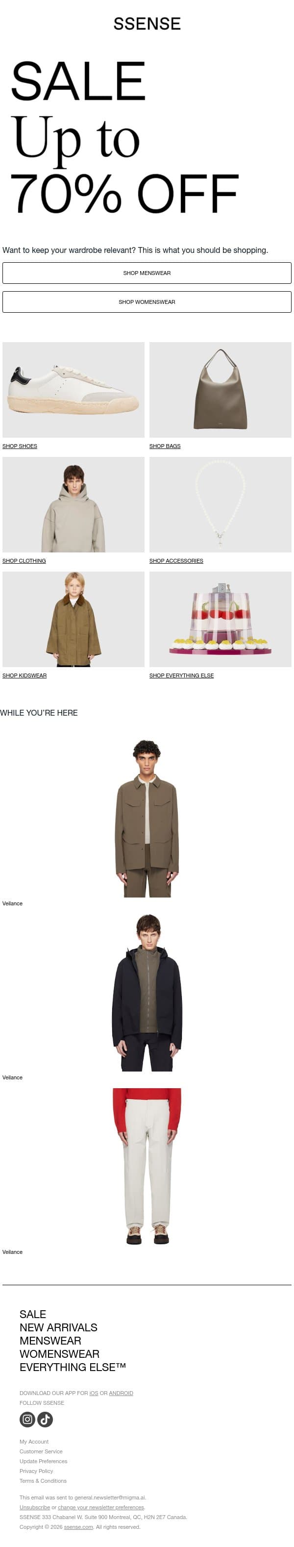 These Belong in Your Closet email from SSENSE screenshot