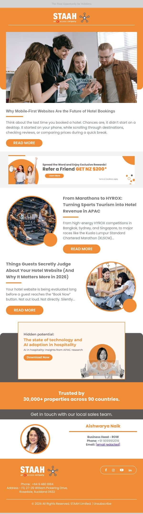 Why Mobile-First Websites Are the Future of Hotel Bookings email from STAAH screenshot