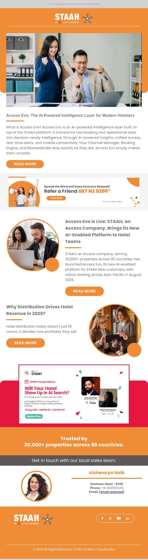 Access Evo: The AI-Powered Intelligence Layer for Modern Hoteliers email from STAAH screenshot
