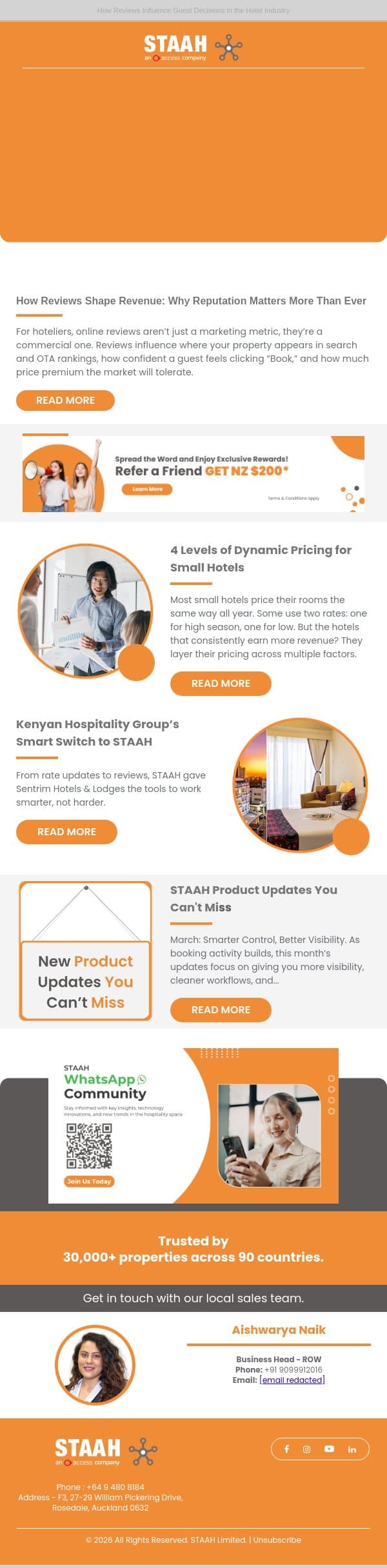 How Reviews Shape Revenue: Why Reputation Matters More Than Ever email from STAAH screenshot
