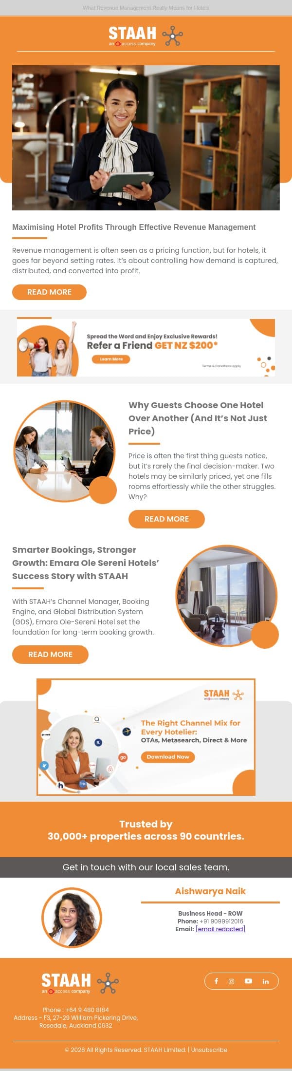 Maximising Hotel Profits Through Effective Revenue Management email from STAAH screenshot