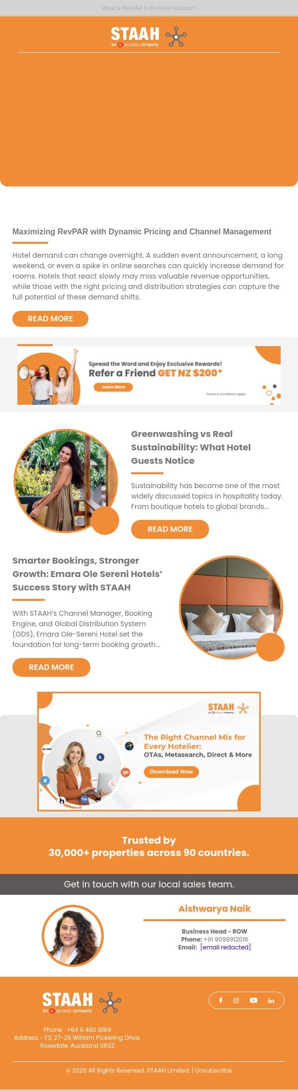 Maximizing RevPAR with Dynamic Pricing and Channel Management email from STAAH screenshot