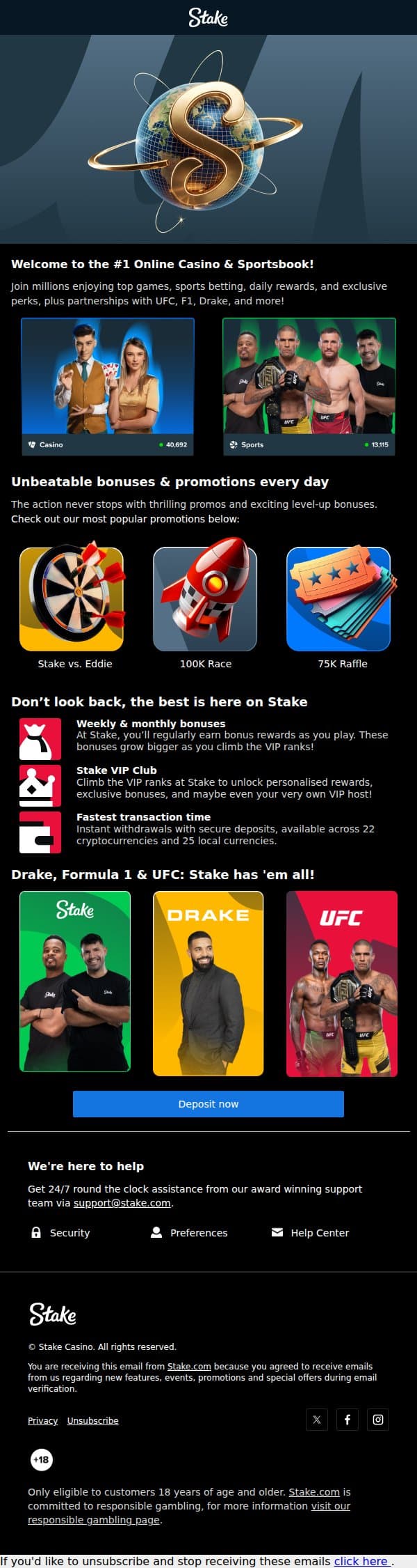 You’re in! Let’s get started with Stake. email from Stake.us screenshot