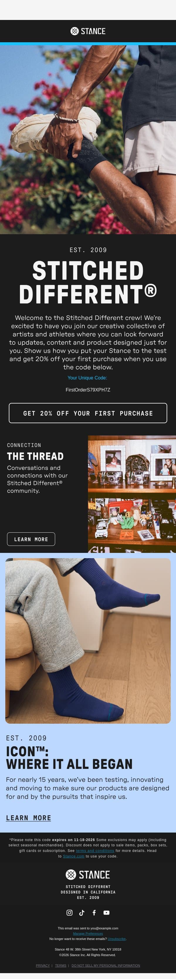 We're Hyped You're Here email from Stance screenshot
