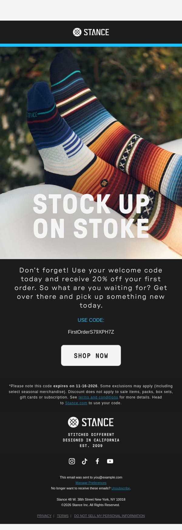 Get to know the quality of Stance email from Stance screenshot