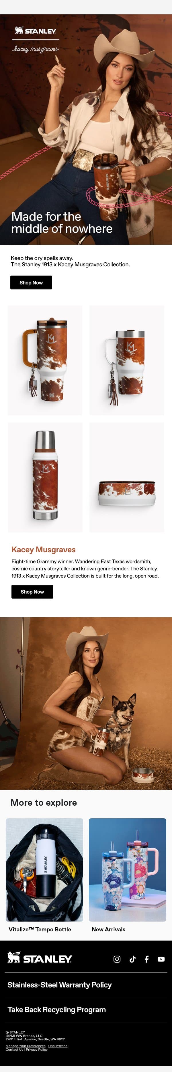 NEW Kacey Musgraves Collection email from Stanley screenshot