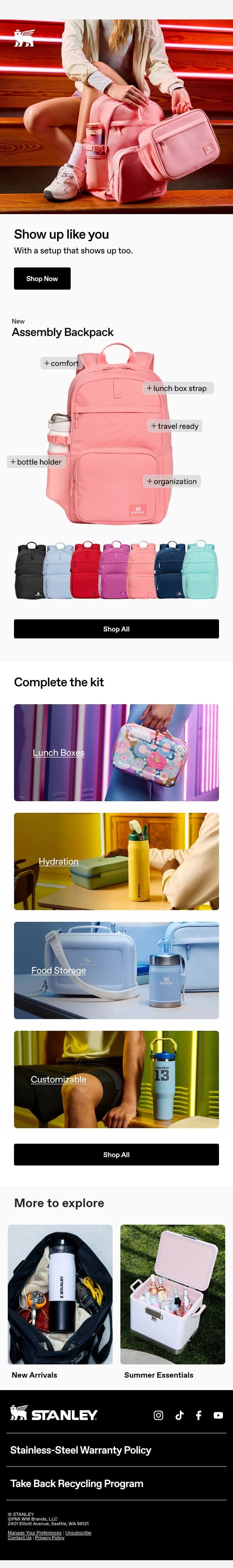 NEW Assembly Backpacks email from Stanley screenshot