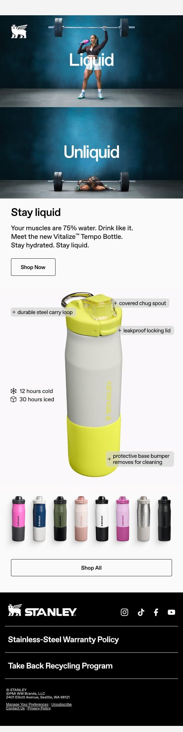 NEW Leakproof Tempo Bottle email from Stanley screenshot