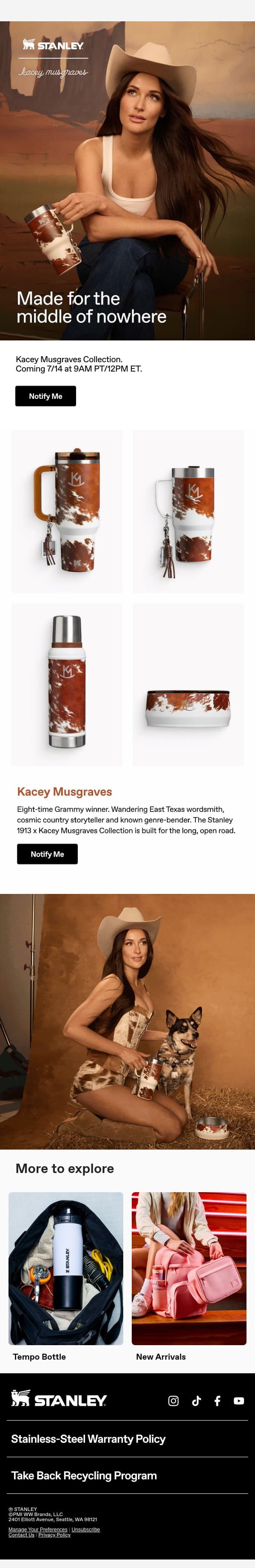 Get Ready for Kacey Musgraves email from Stanley screenshot