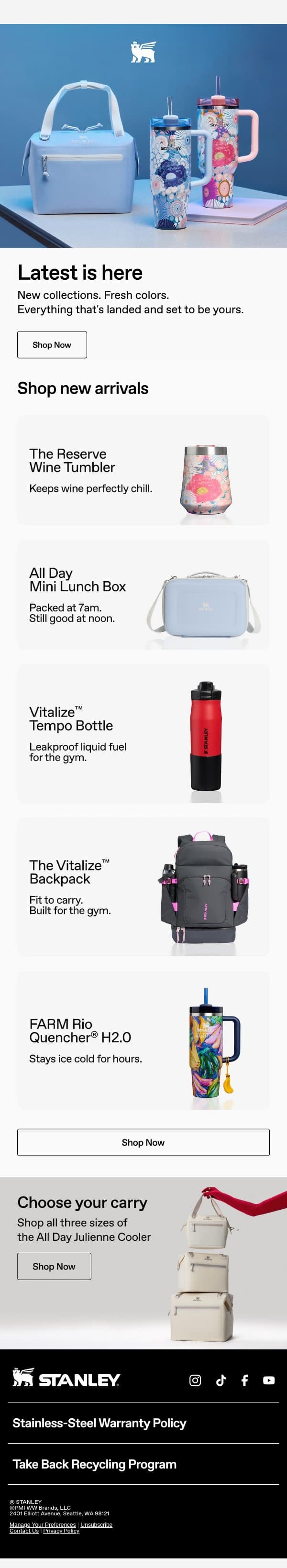 New Arrivals. Just For You. email from Stanley screenshot